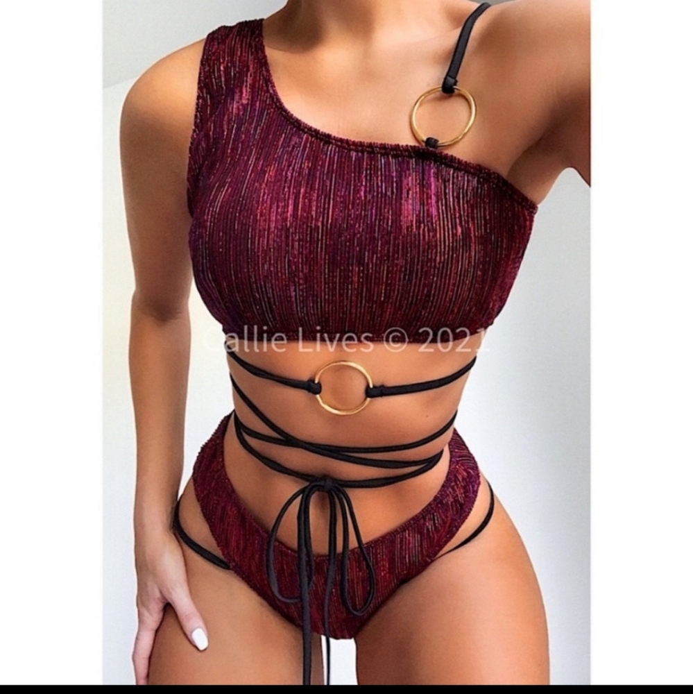 Callie Berry Streamer: Wrap Around Metallic Bikini Swimsuit